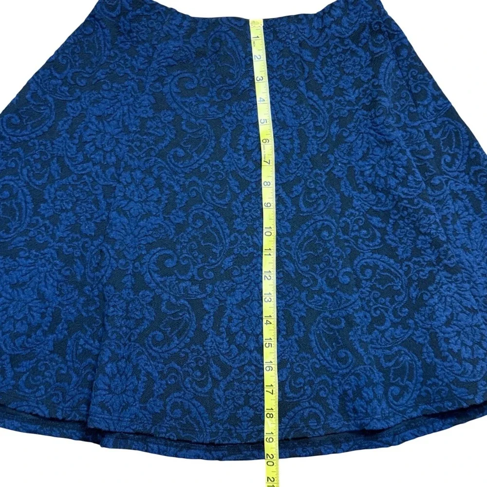 Maeve Anthropologie‎ Navy Blue Black Damask Jacquard A-Line Skater Skirt Small